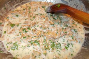 Capellini cu galbiori in sos alb