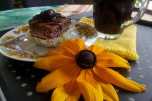 Desert prajitura cu frisca, zmeura si ciocolata