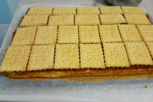 Desert prajitura cu mere, biscuiti si budinca de vanilie
