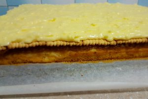 Desert prajitura cu mere, biscuiti si budinca de vanilie