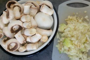 Piept de pui cu ciuperci, smantana si vin alb