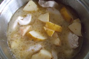 Piept de pui cu garnitura de gutui, in sos caramel