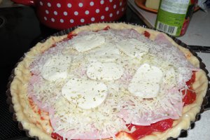 Aperitiv tarta pufoasa cu sunca, parmezan, cascaval si mozzarela Delaco