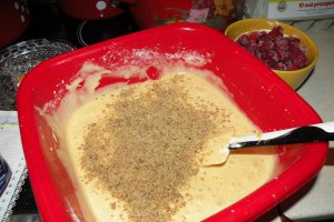 Desert prajitura cu fructe,blat de nuca si budinca de ciocolata