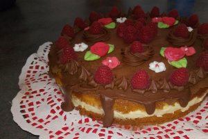 Desert tort cu mousse de vanilie si piure de zmeura