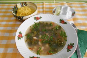 Bors de fasole, cu urzici, legume si leustean
