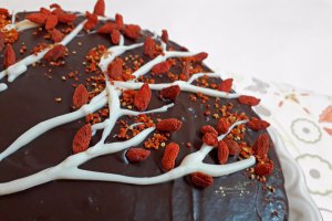Desert tort de primavara cu ciocolata si fructe goji