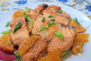 Somon cu mandarine in stil asiatic