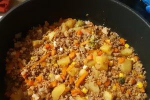Mancare cu carne tocata si legume