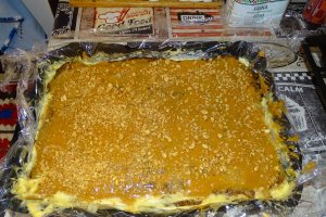 Desert prajitura cu banane si piersici