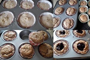 Desert briose cu nuci si dulceata de visine decorate cu trandafiri de frișcă