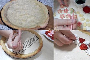 Desert tarta cu capsuni, crema de vanilie si apa de trandafiri