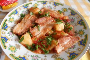 Mancarica de cartofi, cu piept afumat de porc