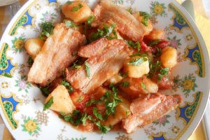 Mancarica de cartofi, cu piept afumat de porc