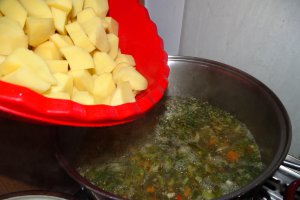 Ciorba de cartofi cu ceapa verde si marar