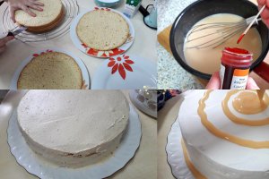 Desert tort cu migdale, creme de ness si caramel, zmeura si flori