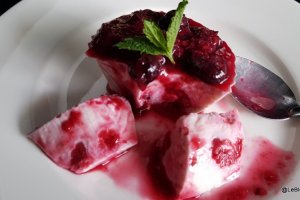 Desert panna cotta cu lapte de migdale si coulis de fructe de padure