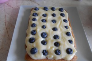 Desert tortulet cu doua creme, afine si ciocolata