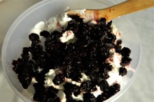 Desert tort cu blat de bezea si inghetata de iaurt cu cirese deshidratate