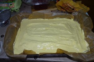 Desert prajitura pufoasa cu caise, coacaze si nuca