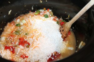 Perle de tapioca cu legume si somon la slow cooker Crock Pot