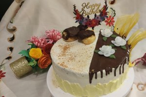 Desert tort profiterol cu ciocolata si portocale
