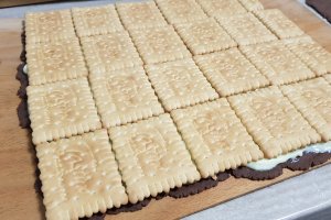 Desert prajitura cu foi de cacao si biscuiti