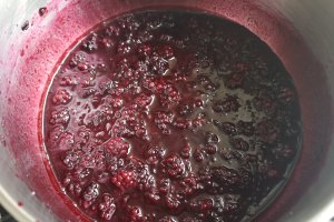 Desert chec din albusuri cu fructe confiate si sos de mure