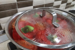 Ardei umpluti cu carne de curcan, in sos de rosii