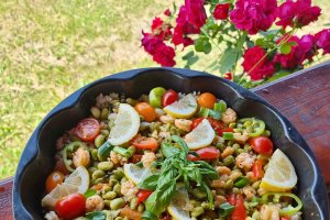 Creveti cu edame si orez (un fel de paella)