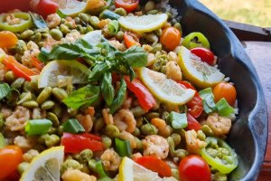 Creveti cu edame si orez (un fel de paella)