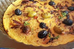 Reteta de tarta cu faina de naut, ceapa si masline/Socca