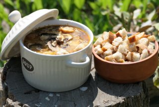 Supa delicioasa de ciuperci brune cu branzeturi