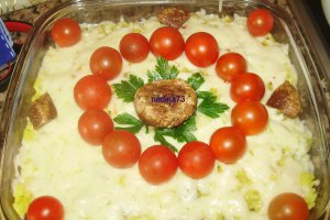 Ciuperci gratinate cu orez si mozzarella