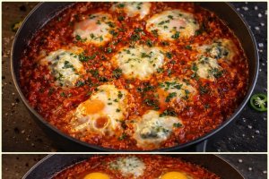 Shakshuka cu gorgonzola și salam chorizo - Rețeta savuroasă și rapidă